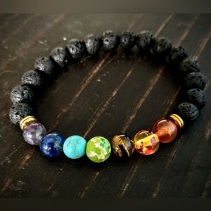 Chakra Lava Round Beaded Bracelet (Aromatherapy)